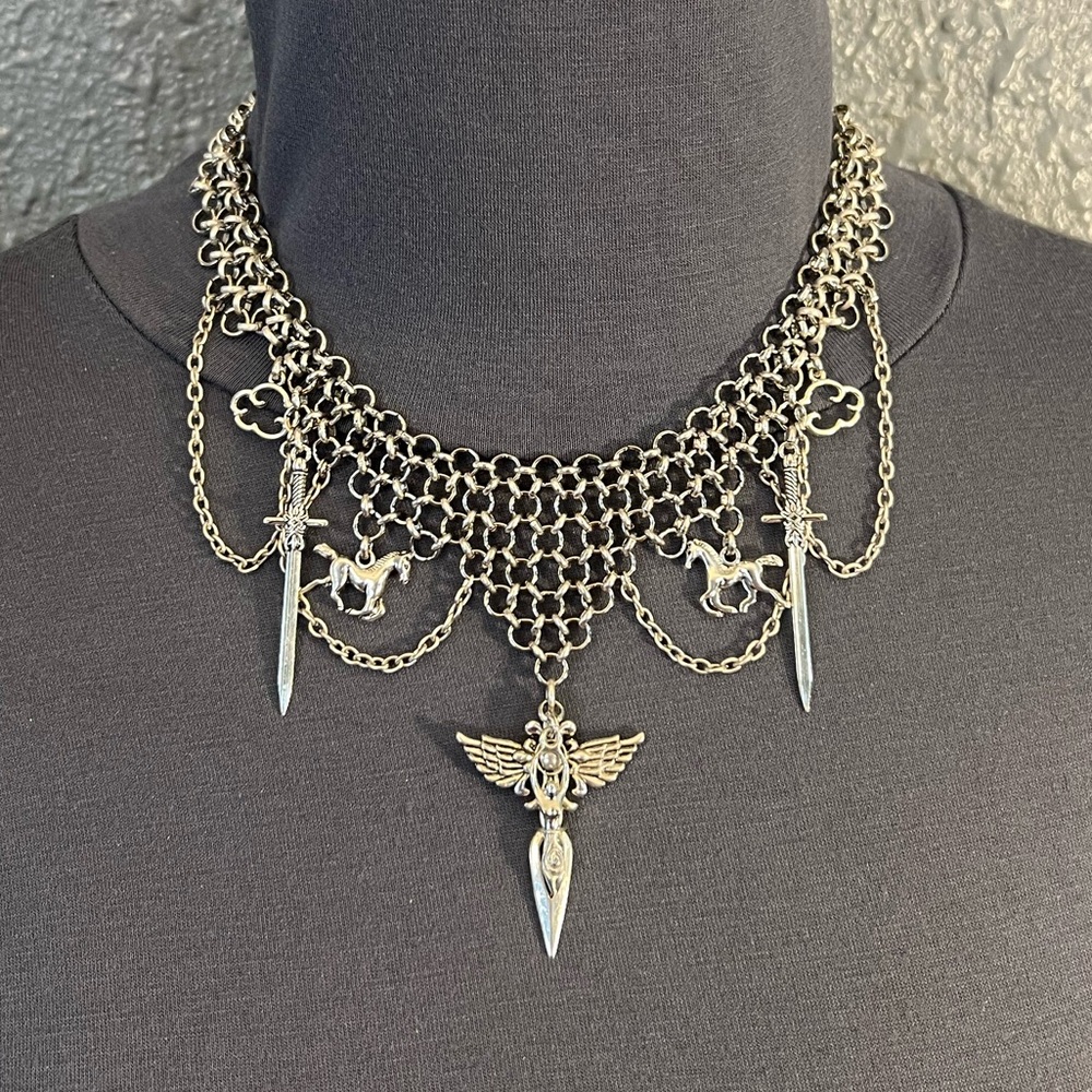 “Ride of the Valkyries #5" Handmade Gothic Warrior Silver Chainmail Bib Necklace